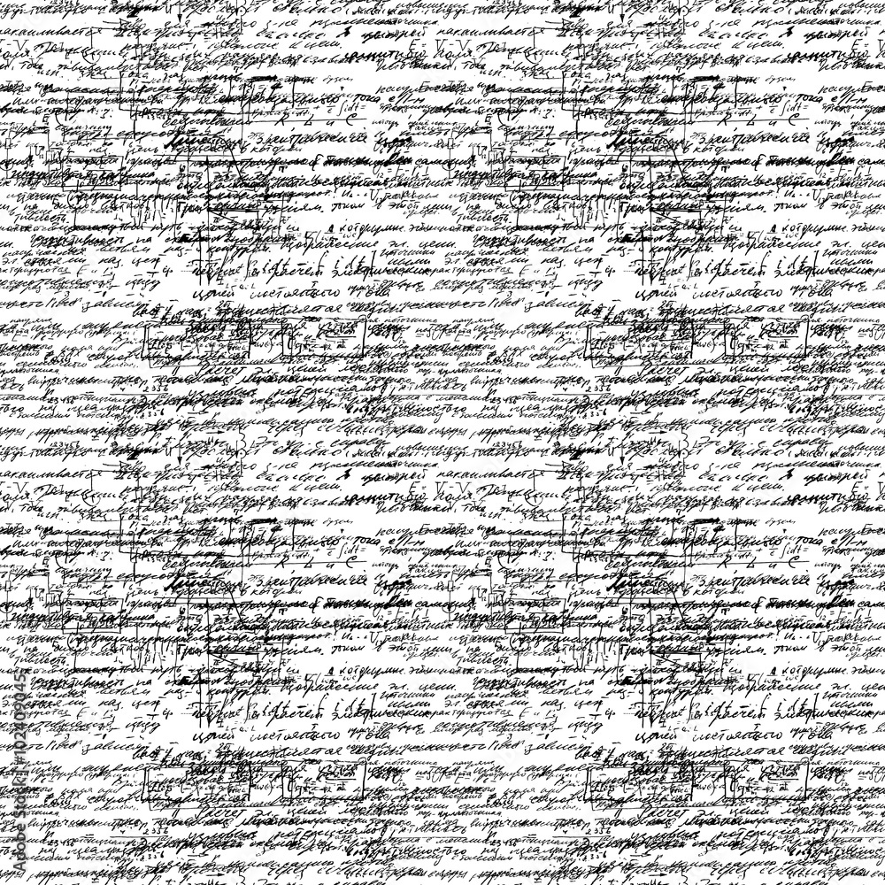 Poster seamless endless pattern background with handwritten mathematical equations on blackboard.