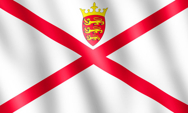 Flag of Bailiwick of Jersey waving in the wind