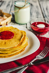 Pancakes with raspberry jam
