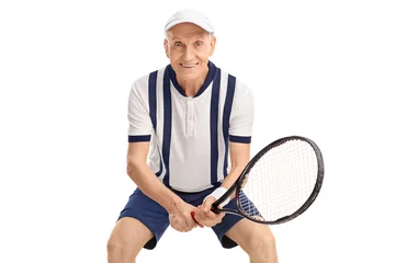 Poster Cheerful senior playing tennis © Ljupco Smokovski