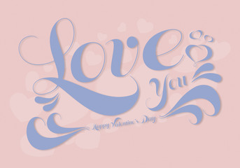 love you text, happy valentine day pastel color design