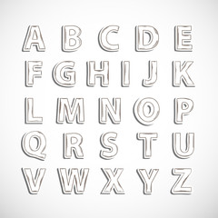 Realistic sticker hand drawn alphabet letter isolated with shadow.Doodle