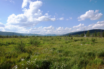 Fototapeta na wymiar Tundra area with mountains near Bilibino town Chukotka