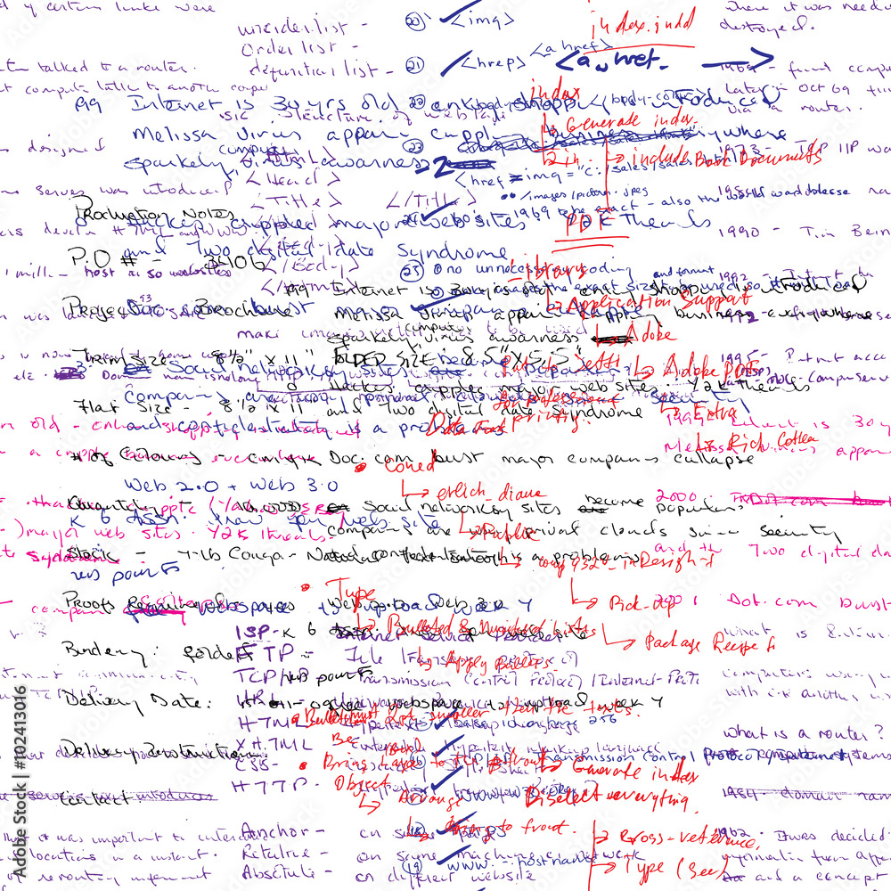 Poster vector seamless pattern with real hand written latin text in color on white paper. lectures archives