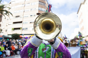 Trumpet musician at Badajoz Carnival, Spain