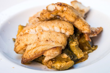 grilled seafood and vegetables-french cuisine dish with many veg