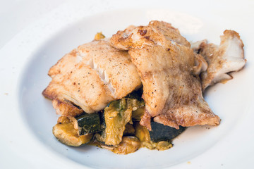 grilled seafood and vegetables-french cuisine dish with many veg