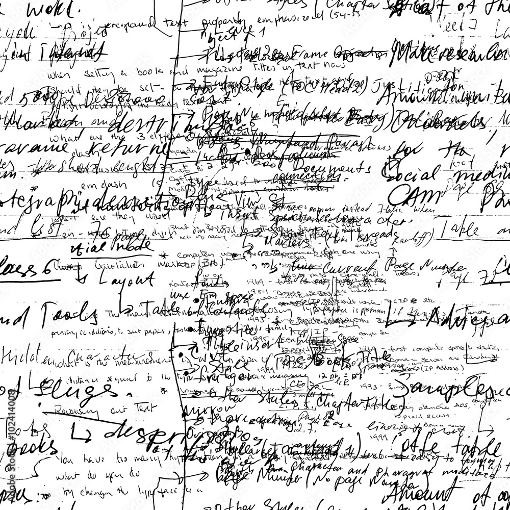 Poster vector seamless pattern with real hand written latin text on white paper. lectures archives on diffe