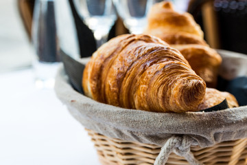 fresh croissant on table ,Delicious!