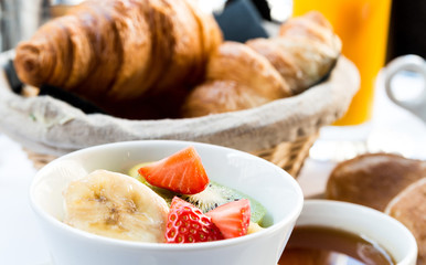 fresh croissant on table ,Delicious!