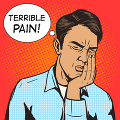 Fototapeta premium Man suffering toothache pop art retro vector