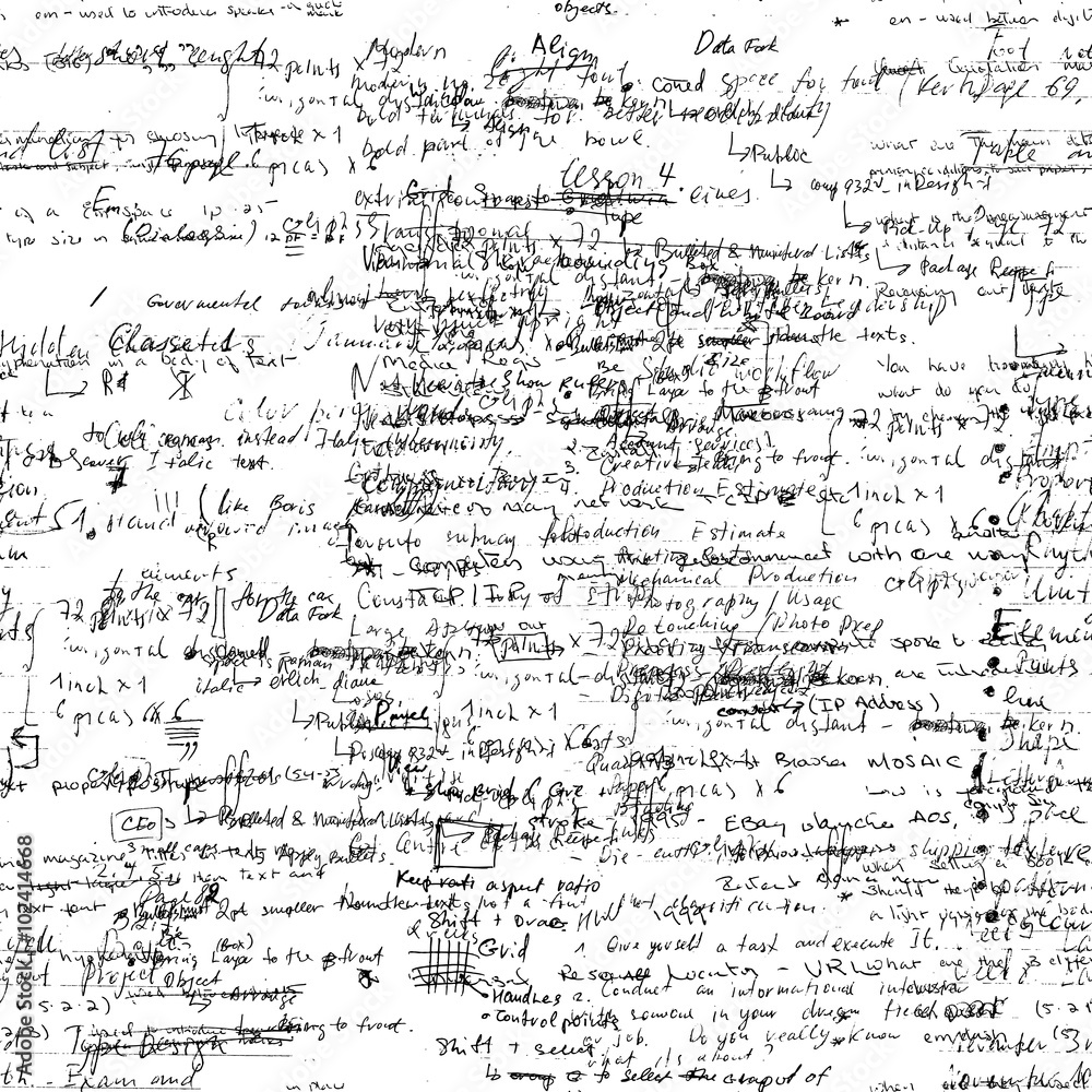 Poster vector seamless pattern with real hand written latin text on white paper. lectures archives on diffe