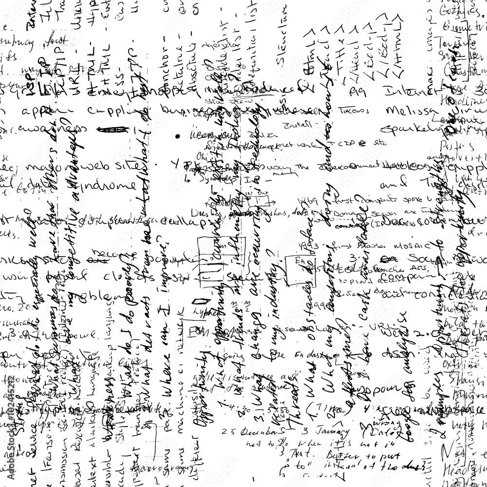 Poster vector seamless pattern with real hand written latin text on white paper. lectures archives on diffe