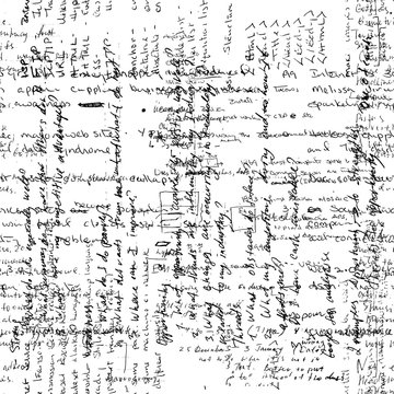 Vector seamless pattern with real hand written Latin text on white paper. Lectures archives on different subjects, such as graphic design, typography and web programming. Natural hand writing style. 