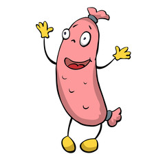 Isolated smiling cartoon sausage