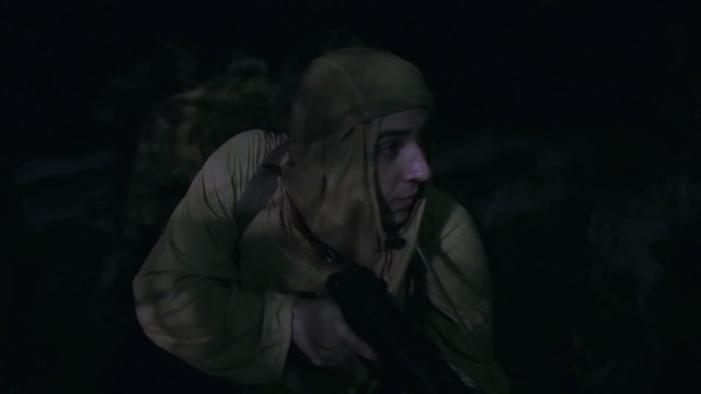 Night attack sabotage detachment. World war II. The reconstruction of the battle. The Soviet soldiers against the Nazi invaders
