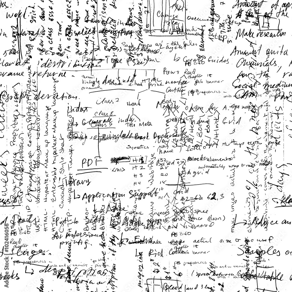 Poster vector seamless pattern with real hand written latin text on white paper. lectures archives on diffe