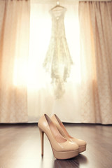 beige shoes of the bride