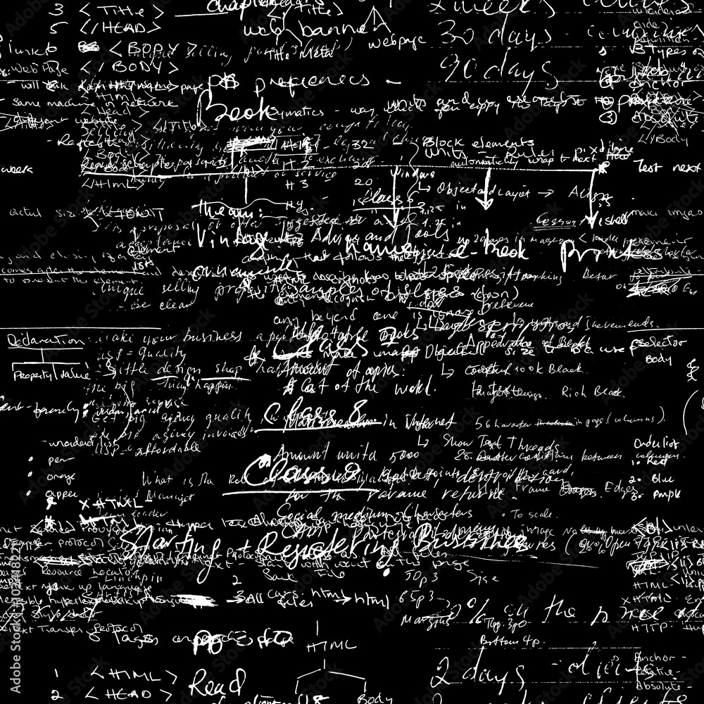 Poster seamless pattern, mathematical operations and elementary functions, endless arithmetic black backgro