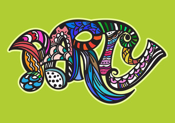 Colorful lettering Party. Vector doodle zentangle style