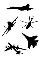 Russian military air force silhouettes set isolated on white bac