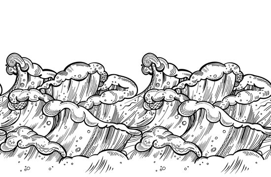 Seamless waves doodle border. Hand drawn zentangle vector illust