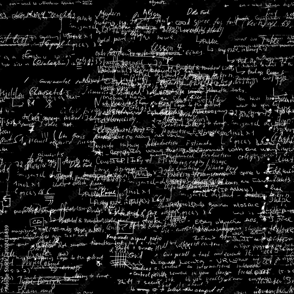 Poster seamless endless pattern background with handwritten mathematical equations on blackboard.