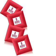 8 March women's day background template in red colors. Greeteng card, invitation and voucher template. Vector illustration.