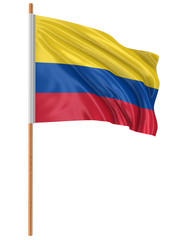 3D Colombian flag with fabric surface texture. White background. Image with clipping path