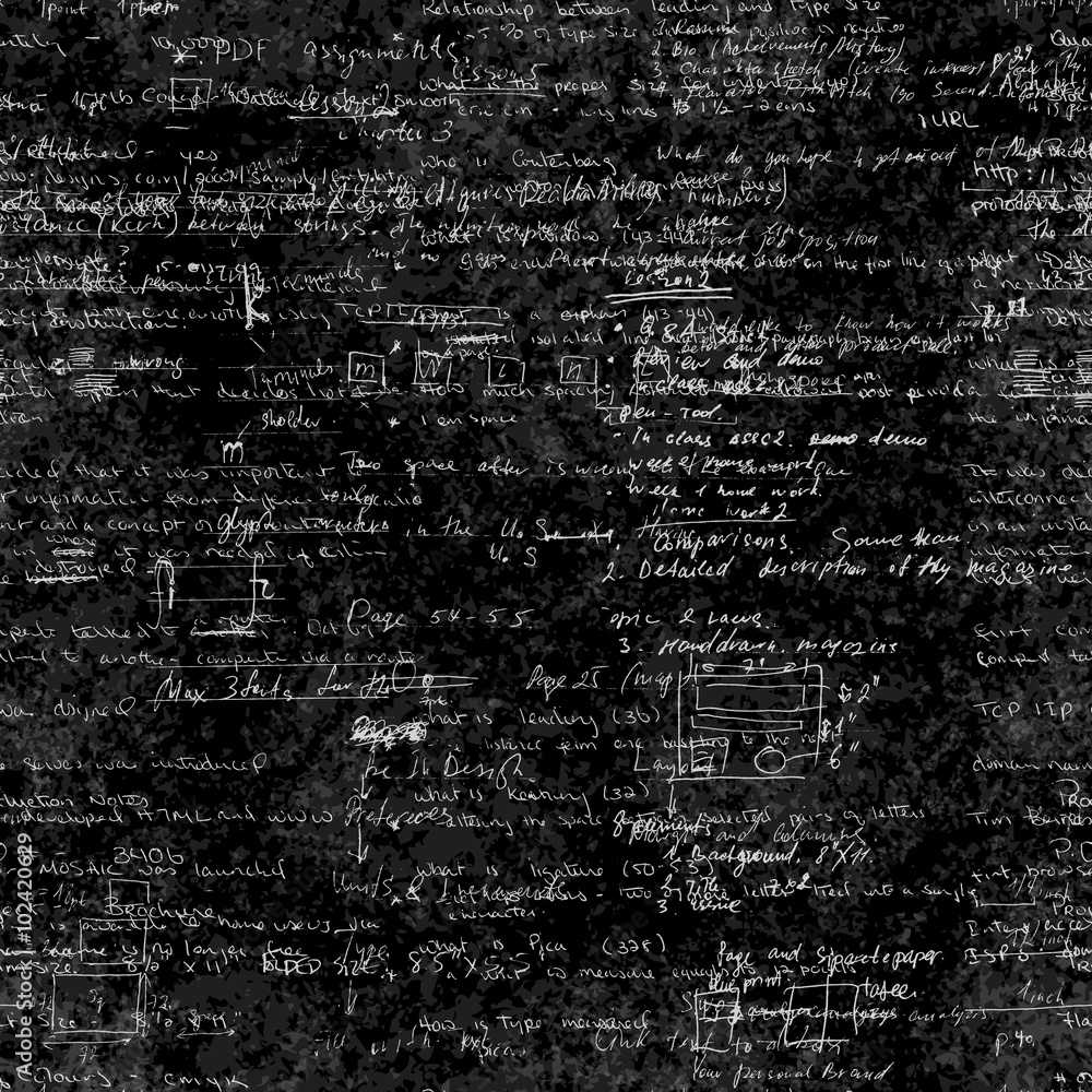 Poster seamless endless pattern background with handwritten mathematical equations on blackboard.