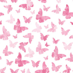 Seamless watercolor pink butterflies pattern - 102420866