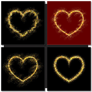 Set of Valentines day cards background with gold heart