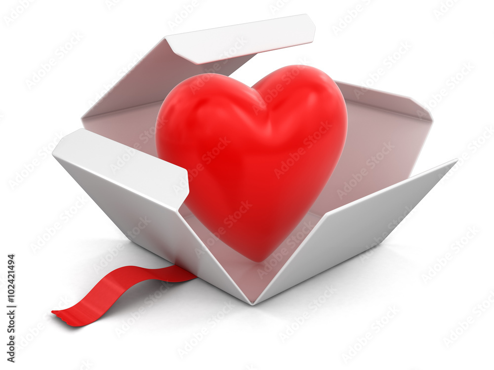Poster open package with heart. image with clipping path