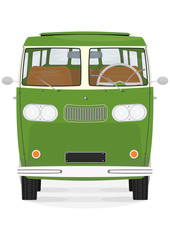 Front view of retro cartoon van on the white background. Vector.