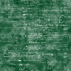 Vector seamless pattern with real hand written Latin text on green board.
