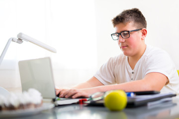 Teenage Boy Using Laptop At Home. 