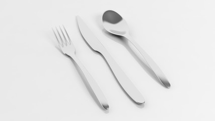Fork, spoon and knife, isolated on white background.