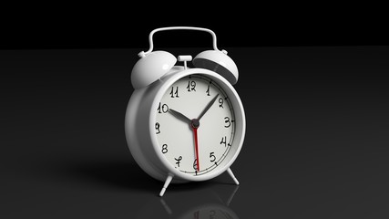 Naklejka premium Retro white alarm clock, isolated on black background.