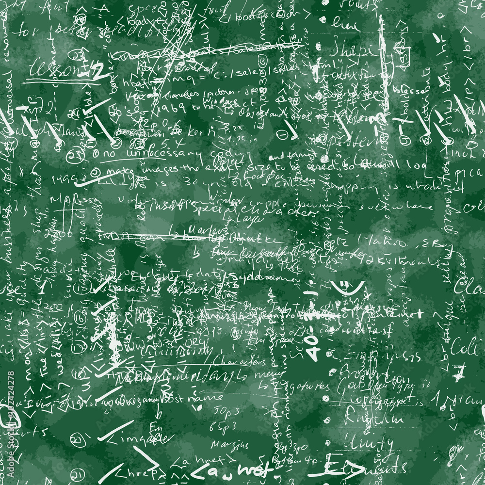 Poster vector seamless pattern with real hand written latin text on green chalk board. lectures archives on