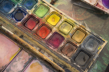 Many colorful watercolor box