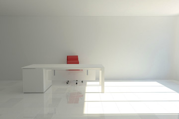 Escritório moderno, com mesa e parede branco - 102425250