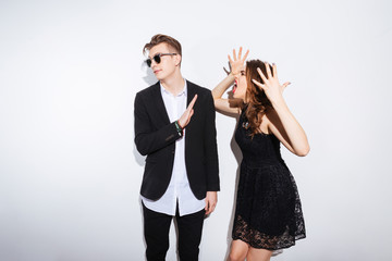 Woman in night dress shouting on man