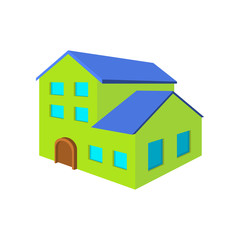 Green three-storey house cartoon icon
