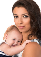 Happy mother with  baby girl  isolated