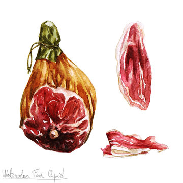 Watercolor Food Clipart - Prosciutto 
