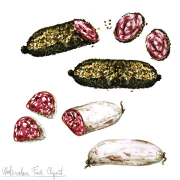 Watercolor Food Clipart - Salami
