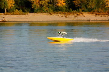 Motor boat on a big river