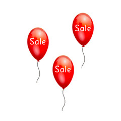 Fun balloons advertising the sale at low prices. Discounts on products. Sale at discount prices. Closeout large. Red balloons on white background. A festive picture with gel balls. Black Friday.