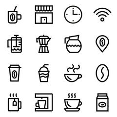 Coffee, coffee shop line icon set