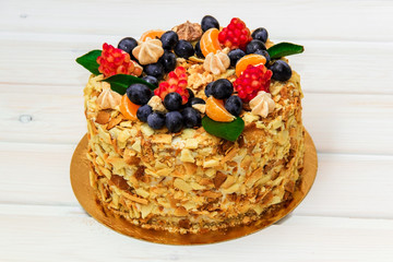 cake decorated with fruits